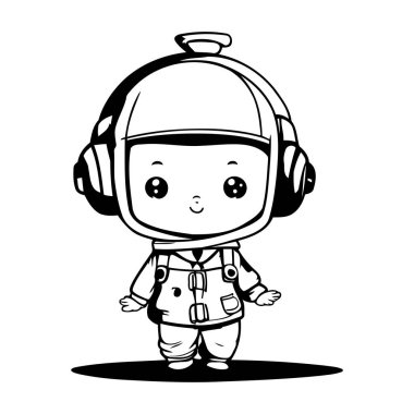 Kulaklık takan sevimli bir astronot. Vektör illüstrasyonu beyaz arkaplanda izole edildi.