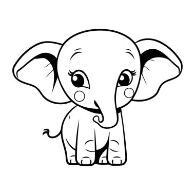 Şirin Fil Çizgi Fili. Boyama kitabı veya sayfa için vektör illüstrasyonu.
