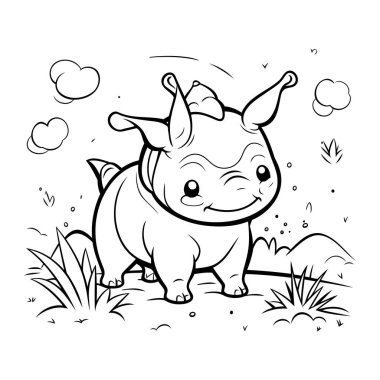 Küçük şirin gergedan boyama kitabı. Vektör illüstrasyonu.