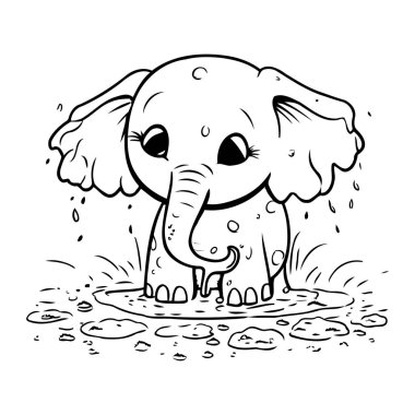 Su birikintisinde şirin bir fil. Boyama kitabı için Vektör illüstrasyonu.