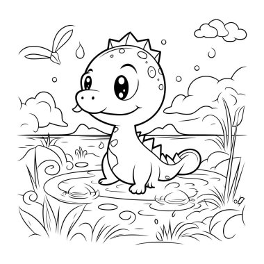 Şirin Dinozor Çizgi Film Karakteri Vektör Resimlerinin Renklendirme Sayfası