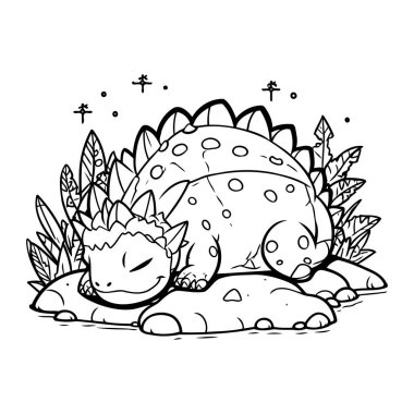 Taç ve çim vektör çizimine sahip sevimli Stegosaurus dinozoru