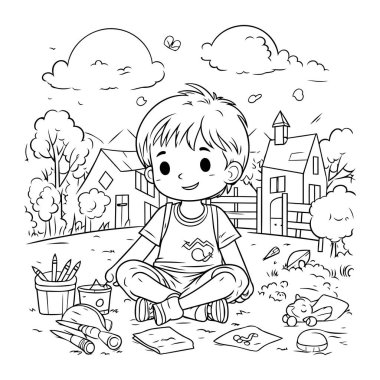 Bahçede Oynayan Küçük Çocuğun Renkli Sayfası
