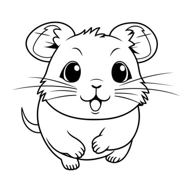 Renklendirme Kitabı için Fare Hayvanı Karakterinin Siyah ve Beyaz Çizgi Filmi
