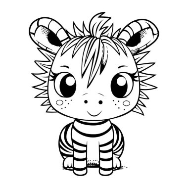Beyaz arka planda izole edilmiş şirin bir zebra çizgi filmi. Vektör illüstrasyonu.