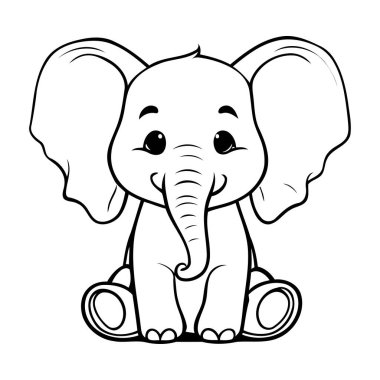 Şirin Fil Vektör Çizimi. Beyaz Arkaplanda İzole Edilmiş