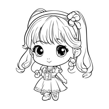 Sevimli küçük kız. Vektör çizimi. Çocuklar için boyama kitabı.