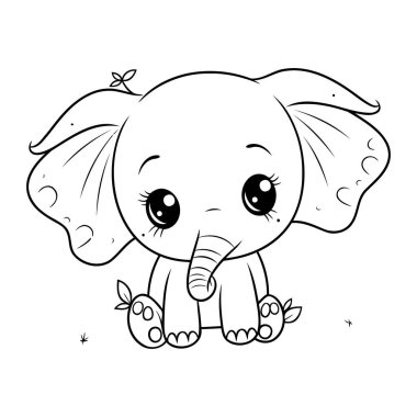 Sevimli çizgi film fili. Çocuklar için boyama kitabı. Vektör illüstrasyonu