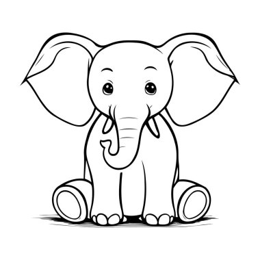 Şirin Fil Vektör Çizimi. Çocuklar için Boyama Kitabı