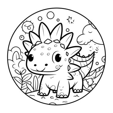 Çocuklar için boyama kitabı. Ay 'ın arka planında sevimli bir dinozor