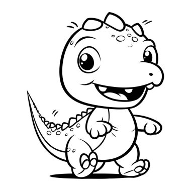 Beyaz Arkaplanda İzole Edilmiş Şirin Dinozor Çizgi Filmi Maskot Karakteri Çizimi