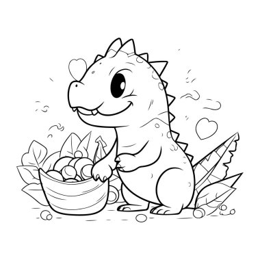 Şirin Dinozor Vektör İllüstrasyonunun Renkli Sayfa Özeti.