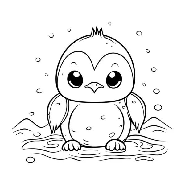 Schwarz Weiße Cartoon Illustration Der Niedlichen Pinguin Figur Wasser Für — Stockvektor