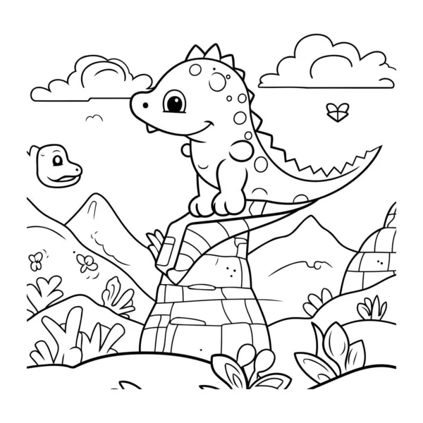 Coloring Page Outline Cute Cartoon Dinosaur Vector Illustration — Stock Vector