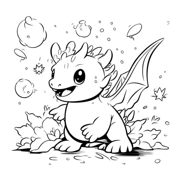 Cute Cartoon Dragon Vector Illustration Coloring Book Children — Stock Vector