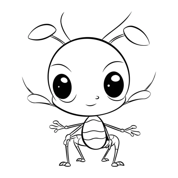 Black White Cartoon Illustration Cute Little Ant Big Eyes — Stock Vector