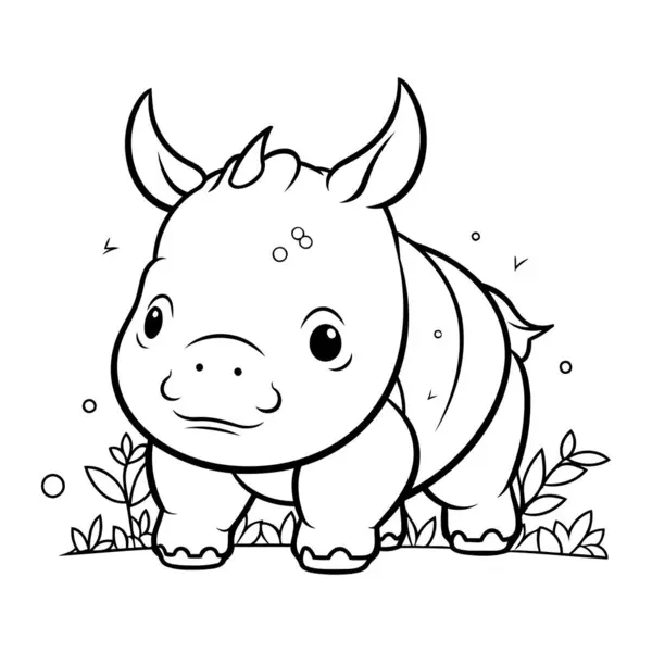 Illustration Dessin Animé Noir Blanc Personnage Animal Drôle Rhinocéros Pour — Image vectorielle