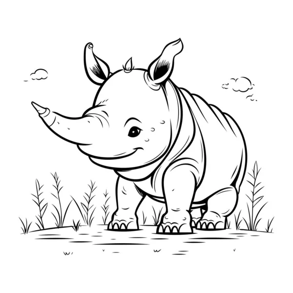 Cartoon Rhinoceros Vector Illustration Coloring Book — Stock Vector