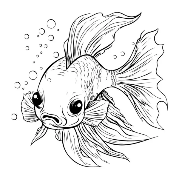 Goldfish Black White Vector Illustration Coloring Book Page — Stock Vector