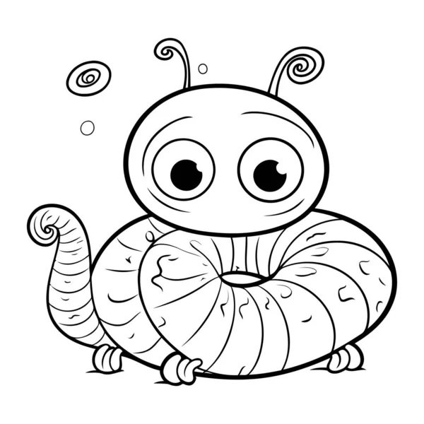 Svart Och Vit Tecknad Illustration Söt Caterpillar Insekt Djur Karaktär — Stock vektor