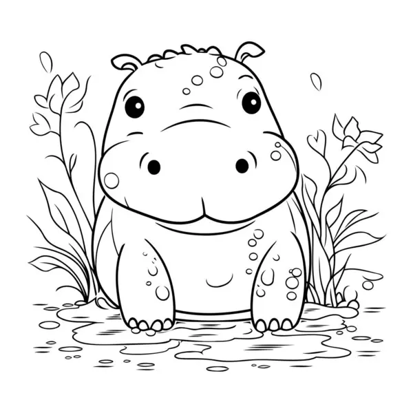 Libro Para Colorear Hipopótamo Agua Ilustración Vectorial — Archivo Imágenes Vectoriales