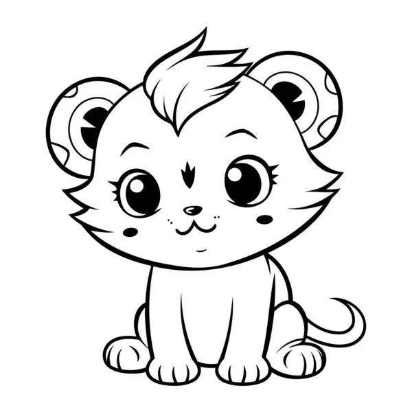 Coloring Page Outline Cute Cartoon Lion Mascot Character — Stock Vector