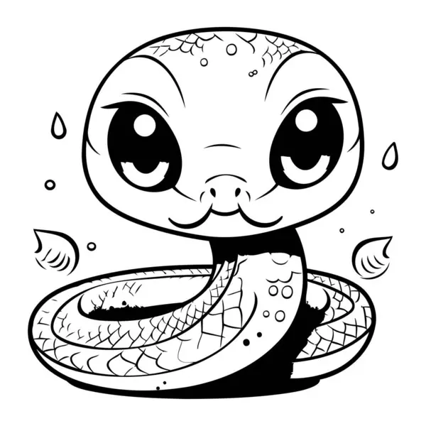 Cute Cartoon Snake Black White Vector Illustration Coloring Book — Stock Vector