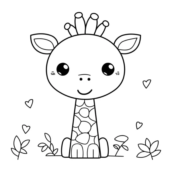 Cute Giraffe Animal Leafs Kawaii Character Vector Illustration Design — Stock Vector