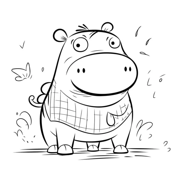Kreskówkowy Hipopotam Czarno Biały Wektor Ilustracji Kolorowanki — Wektor stockowy