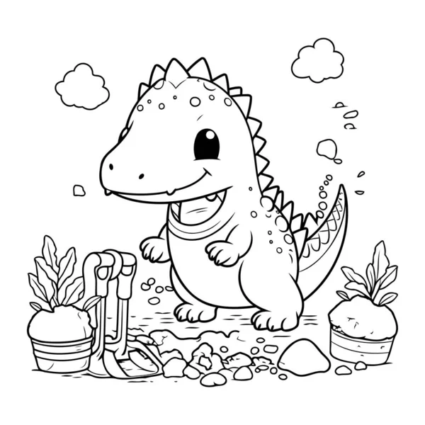 Vektorillustration Eines Niedlichen Dinosauriers Malbuch Für Kinder — Stockvektor