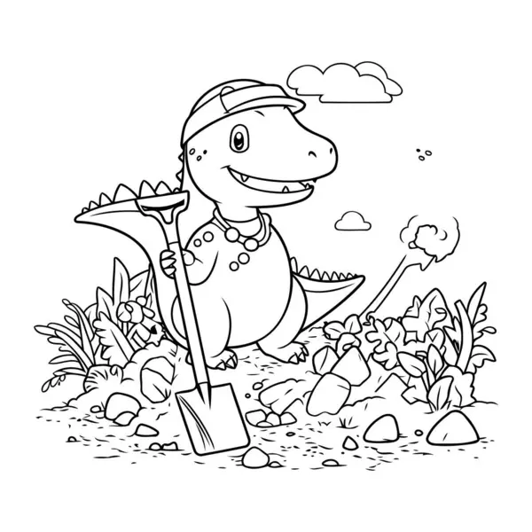 Malbuch Für Kinder Dinosaurier Graben Garten Vektorillustration — Stockvektor