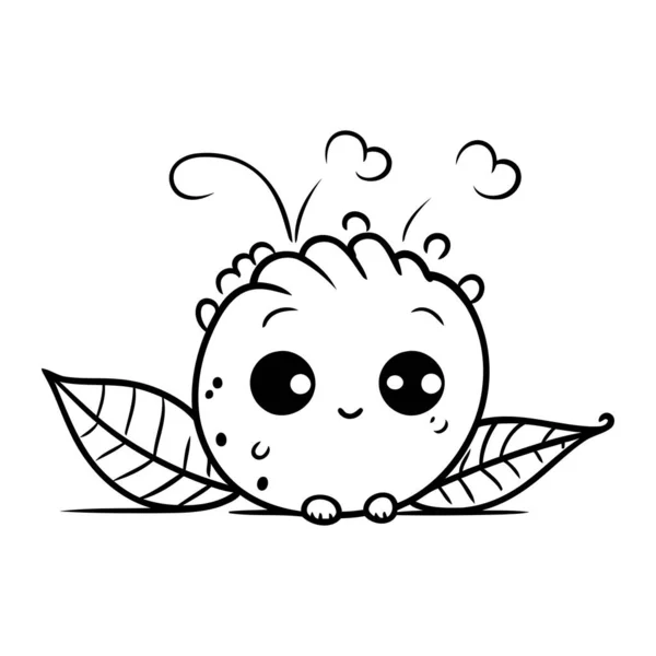 Roztomilý Motýl Kawaii Listy Charakter Vektor Ilustrační Design — Stockový vektor