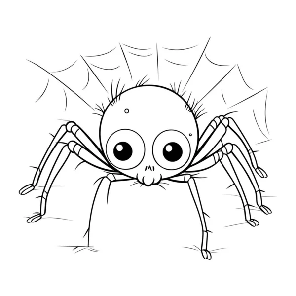 Black White Spider Cartoon Character Coloring Book Vector Illustration — Stock Vector