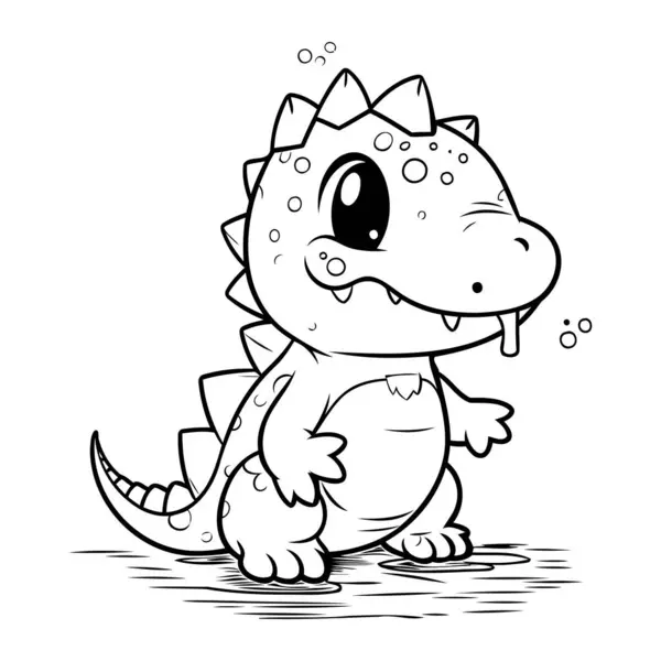 Black White Cartoon Illustration Cute Dinosaur Animal Character Coloring Book — Stock Vector