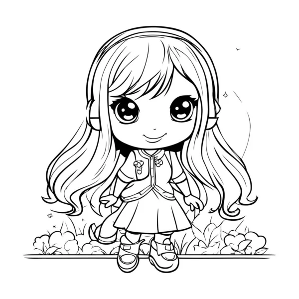 Cute Little Girl Coloring Page Vector Illustration Kids Coloring Book ...