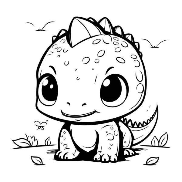 Cute Little Baby Dinosaur Vector Illustration Coloring Book Page — Stock Vector
