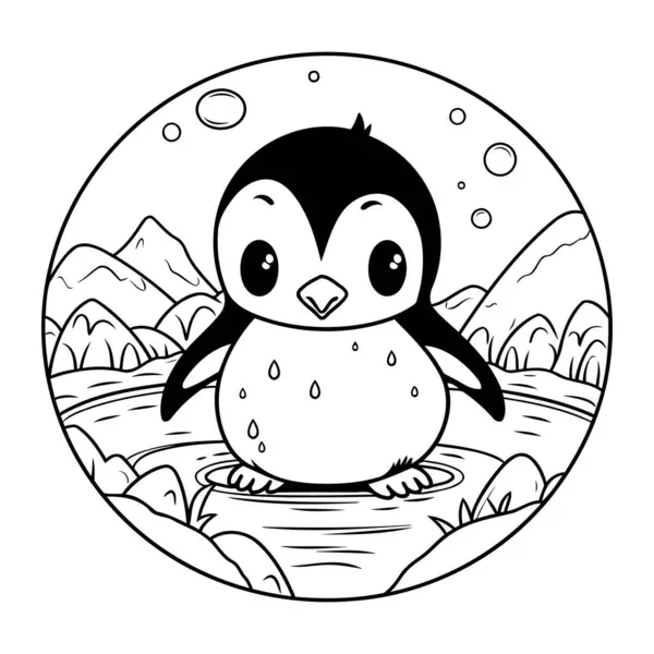 Χαριτωμένο Πιγκουίνος Ζώο Κινουμένων Σχεδίων Εικονογράφηση Διάνυσμα Γραφικό Σχέδιο Μαύρο — Διανυσματικό Αρχείο