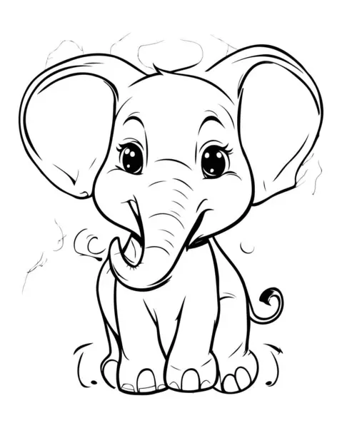 Cute Cartoon Elephant Vector Illustration Coloring Book Page — Stock Vector