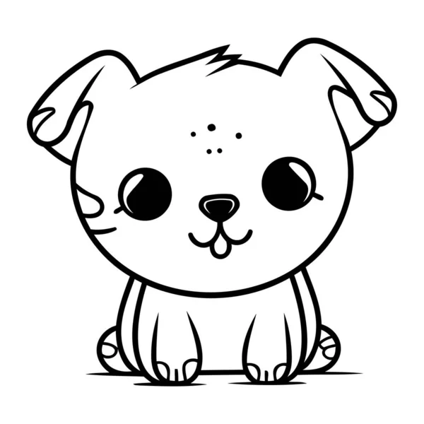 Lindo Perro Dibujos Animados Vector Ilustración Diseño Gráfico Blanco Negro — Vector de stock