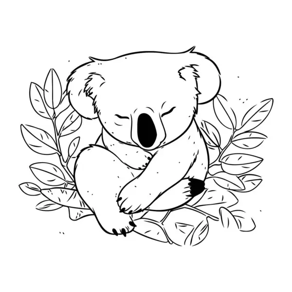 Söt Koala Sittande Grenen Med Löv Vektorillustration — Stock vektor