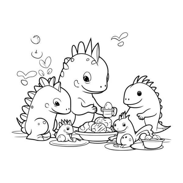 Stock vector Dinosaur family. Vector illustration for coloring book. Cute cartoon dino.