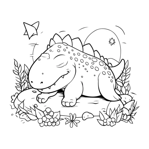 Çocuklar için boyama kitabı. Ormandaki sevimli dinozor. Vektör illüstrasyonu.