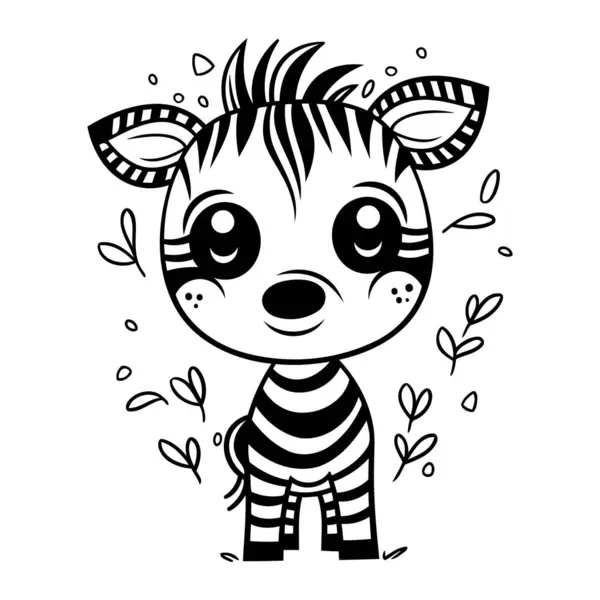 Cute Cartoon Zebra Black White Vector Illustration Coloring Book — Stock Vector
