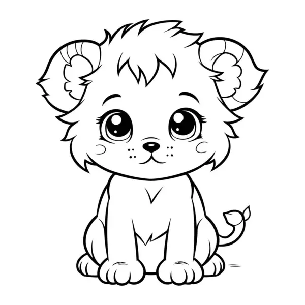 Cute Cartoon Lion Czarno Białe Ilustracja Kreskówki Wektor — Wektor stockowy