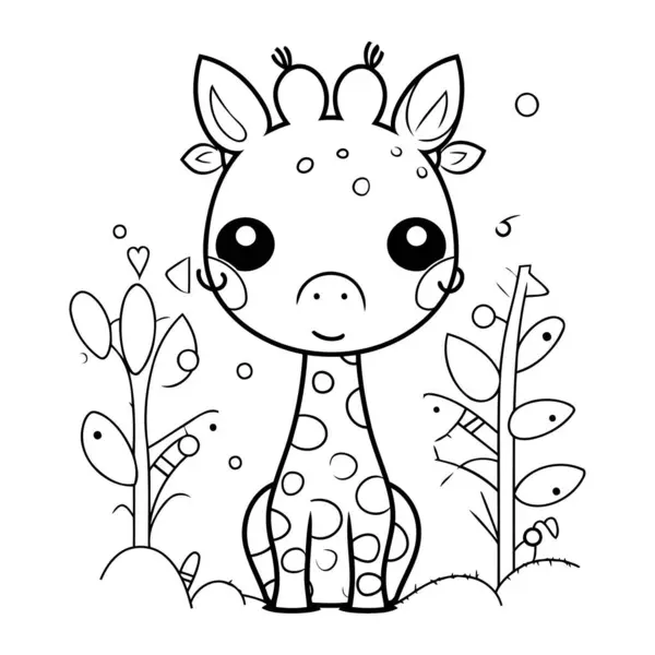 Cute Little Giraffe Baby Field Vector Illustration Graphic Design — Stock Vector