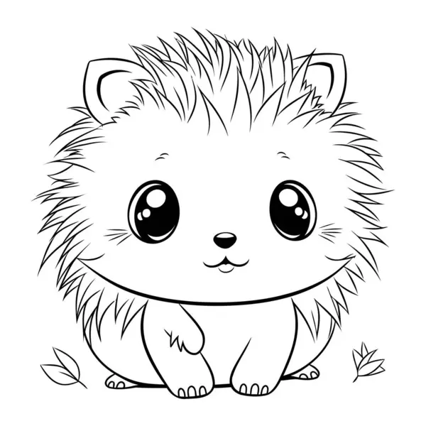 Bonito Pequeno Ouriço Animal Cartoon Vetor Ilustração Gráfico Design Preto — Vetor de Stock