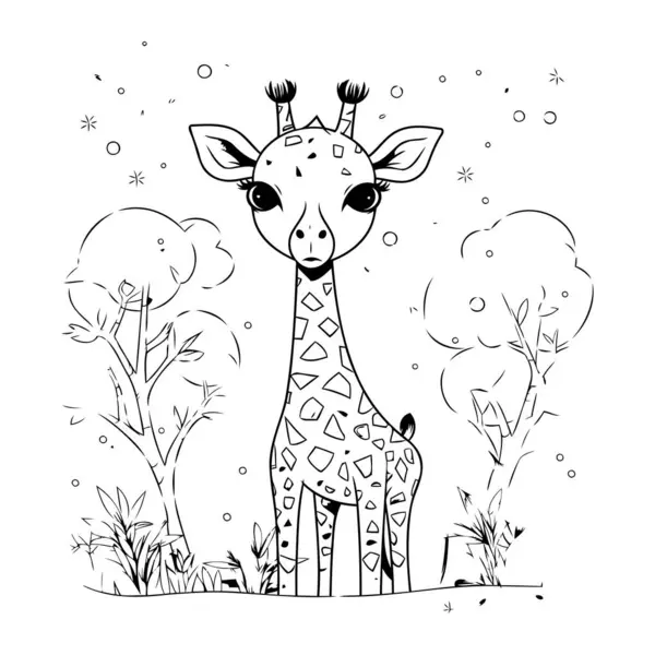 Cute Little Giraffe Field Woodland Character Vector Illustration Design — Stock Vector