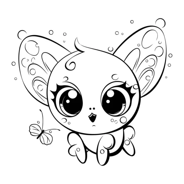 Cute Cartoon Butterfly Black White Illustration Coloring Book — Stock Vector