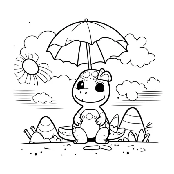 Coloring Book Children Hippo Umbrella Vector Illustration — Stock Vector