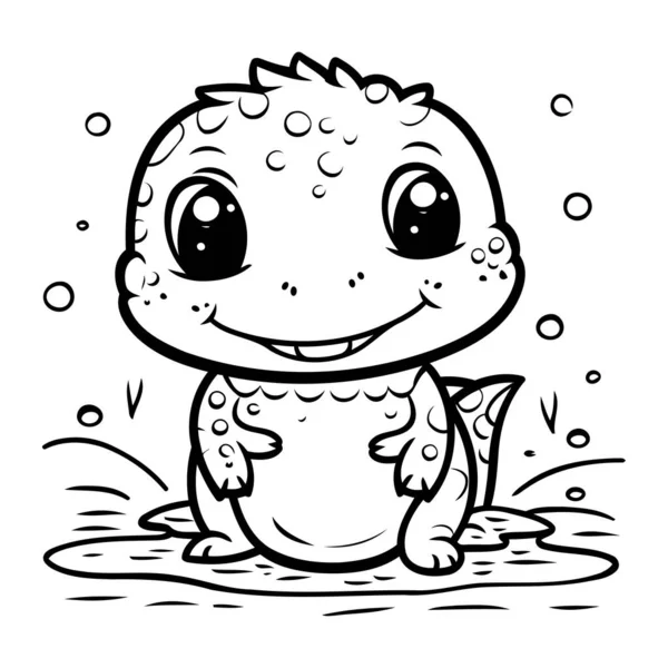 Cute Baby Frog Black White Vector Illustration Coloring Book — Stock Vector